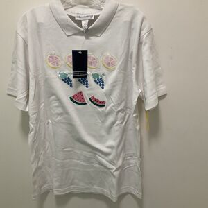 Robert Scott Collared Tshirt  with embroidered fruit NWT Grandma Core Size Large